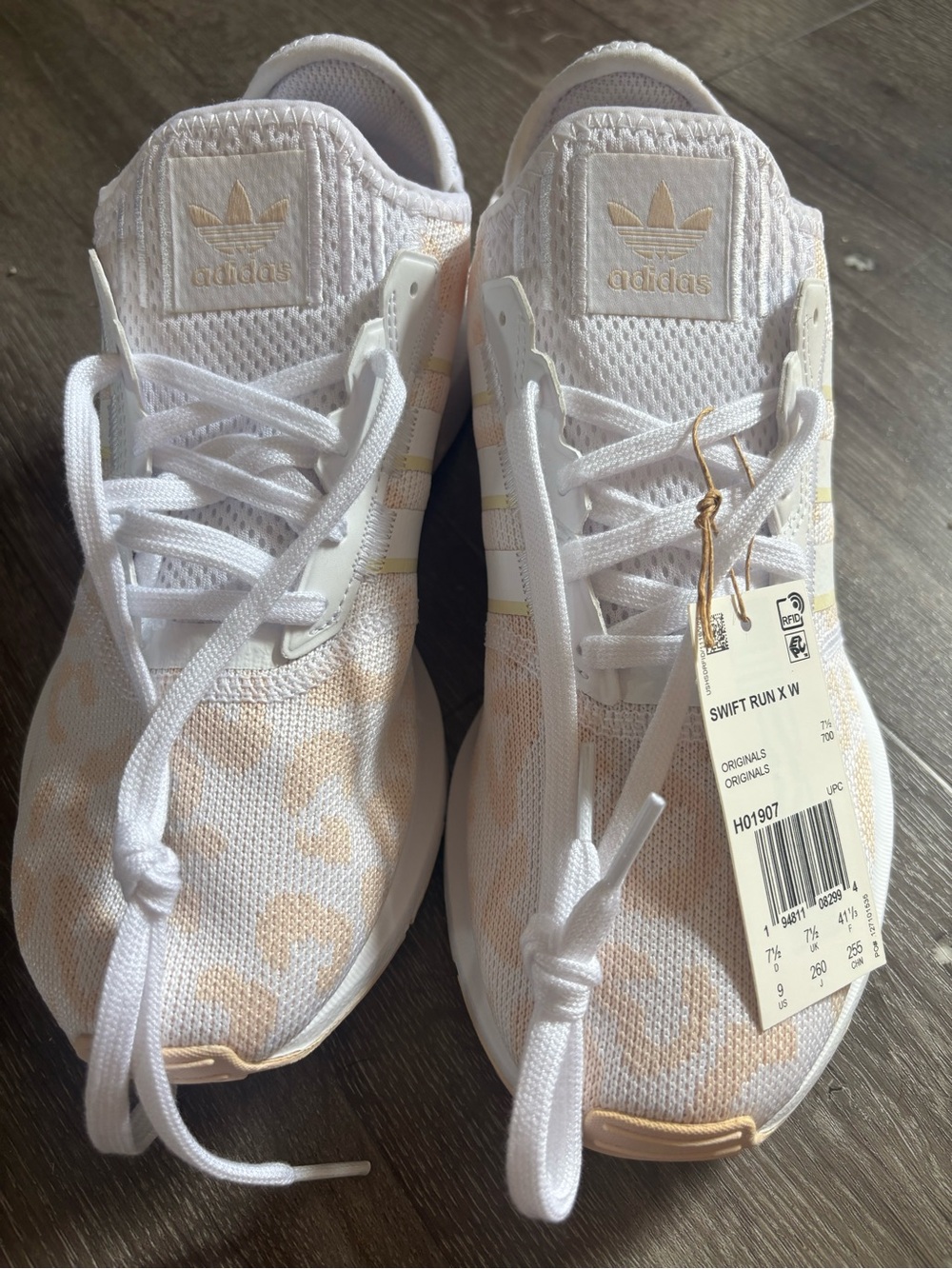 adidas Women's White and Pale Yellow Leopard-Pattern Athletic Sneakers - Picture 3 of 6